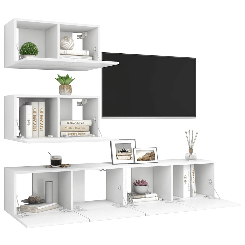 Set Mobili Porta TV 4 pz Bianco in Legno Multistrato