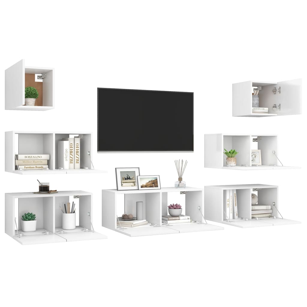 Set Mobili Porta TV 7 pz Bianco in Legno Multistrato | homemem39