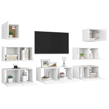 Set Mobili Porta TV 7 pz Bianco in Legno Multistrato