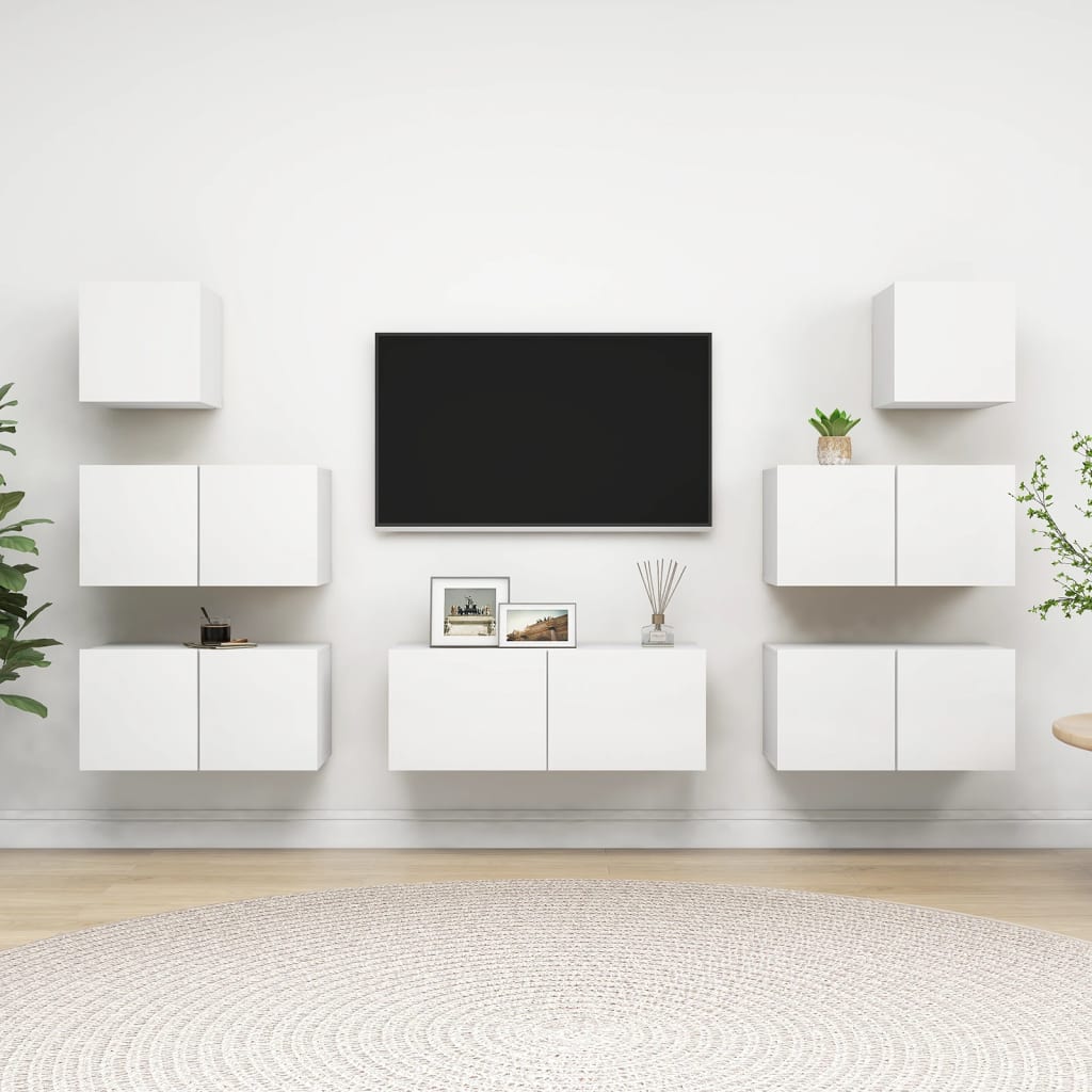 Set Mobili Porta TV 7 pz Bianco in Legno Multistrato | homemem39