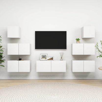 Set Mobili Porta TV 7 pz Bianco in Legno Multistrato | homemem39