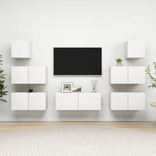 Set Mobili Porta TV 7 pz Bianco in Legno Multistrato | homemem39