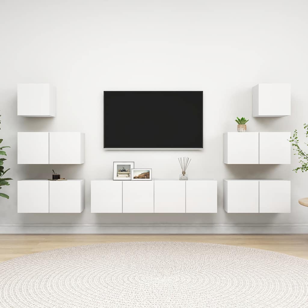 Set Mobili Porta TV 8 pz Bianco in Legno Multistrato