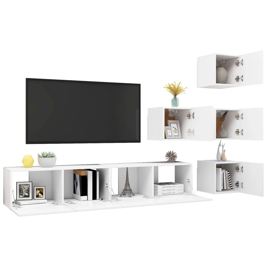 Set Mobili Porta TV 6 pz Bianco in Legno Multistrato