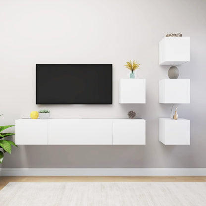 Set Mobili Porta TV 6 pz Bianco in Legno Multistrato