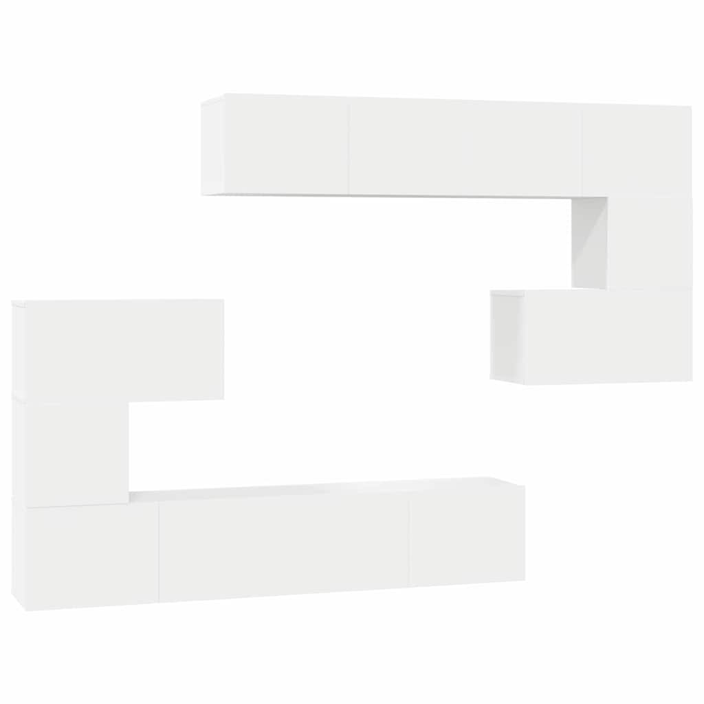 Set Mobili Porta TV 8 pz Bianco in Legno Multistrato