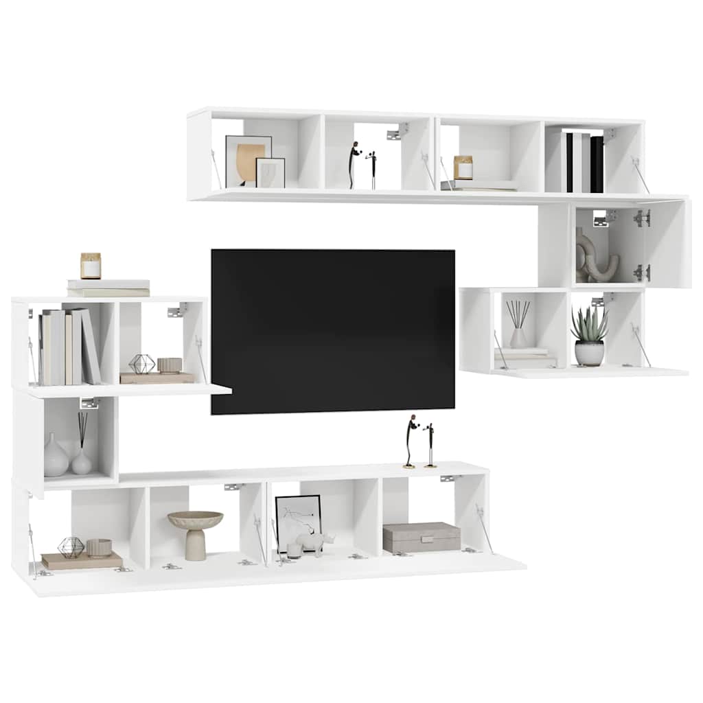 Set Mobili Porta TV 8 pz Bianco in Legno Multistrato