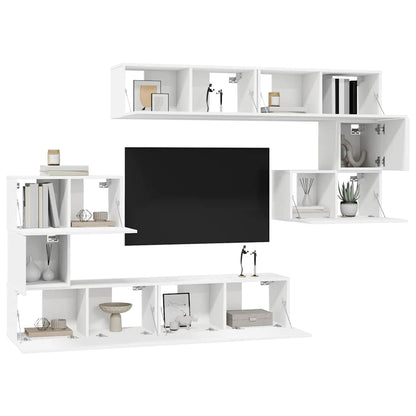 Set Mobili Porta TV 8 pz Bianco in Legno Multistrato