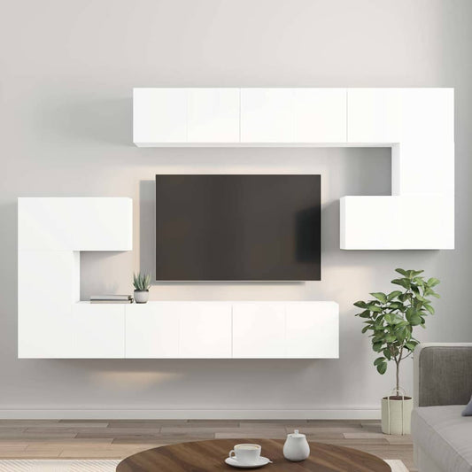 Set Mobili Porta TV 10 pz Bianco in Legno Multistrato