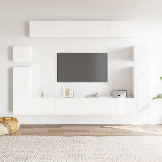 Set Mobili Porta TV 8pz Bianco in Legno Multistrato