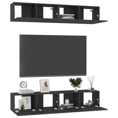 Mobili Porta TV 4 pz Neri 80x30x30 cm in Legno Multistrato