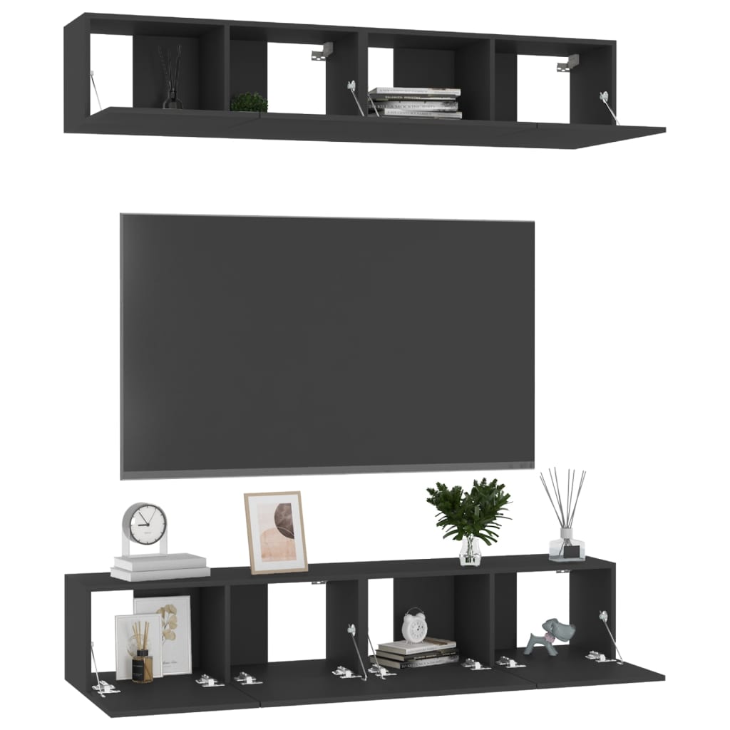 Mobili Porta TV 4 pz Neri 80x30x30 cm in Legno Multistrato - homemem39