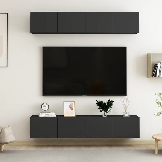 Mobili Porta TV 4 pz Neri 80x30x30 cm in Legno Multistrato