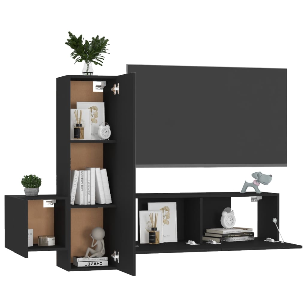 3-piece Black TV Stand Furniture Set in Multilayer Wood