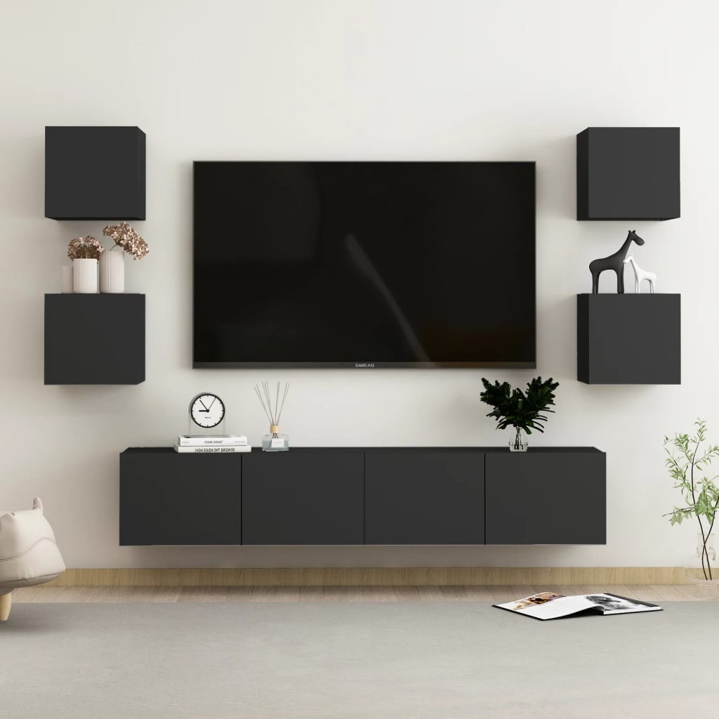 Set di Mobili Porta TV 6 pz Nero in Legno Multistrato - homemem39