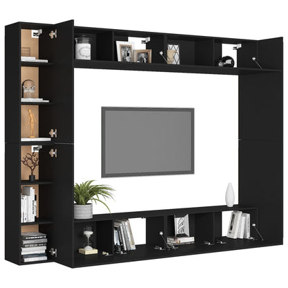 8 pc Black TV Stand Furniture Set in Multilayer Wood