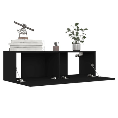 8 pc Black TV Stand Furniture Set in Multilayer Wood