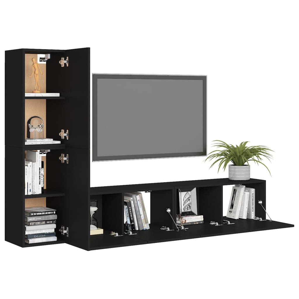 Set di Mobili Porta TV 4 pz Nero in Legno Multistrato