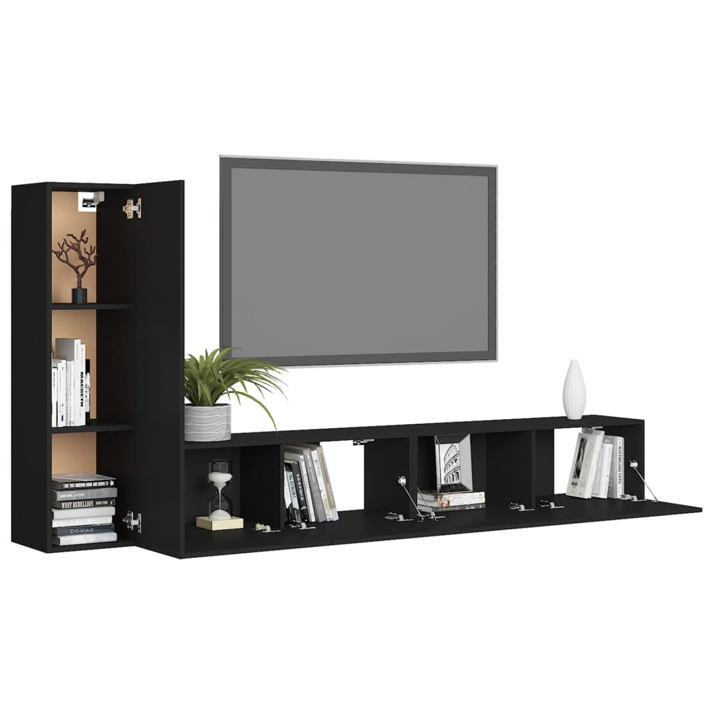 Set di Mobili Porta TV 3 pz Nero in Legno Multistrato