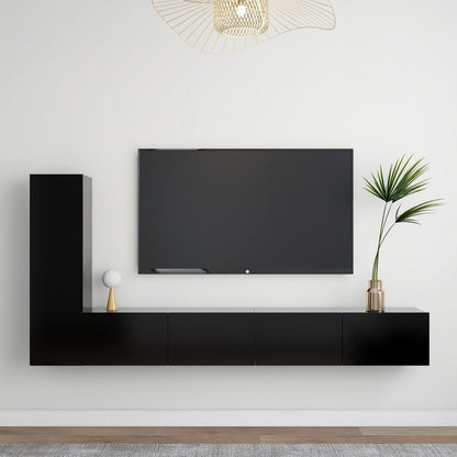 3-piece Black TV Stand Furniture Set in Multilayer Wood