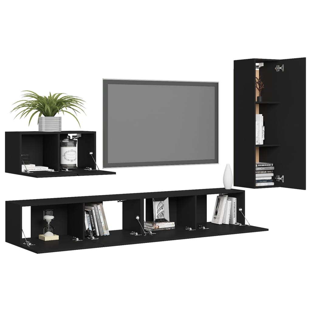 Set di Mobili Porta TV 4 pz Nero in Legno Multistrato