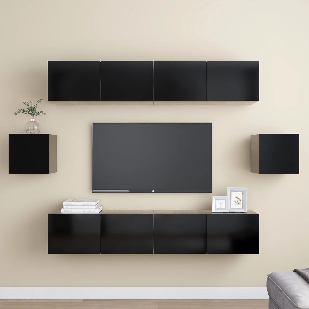 Set di Mobili Porta TV 6 pz Nero in Legno Multistrato - homemem39