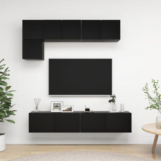 Set di Mobili Porta TV 5 pz Nero in Legno Multistrato