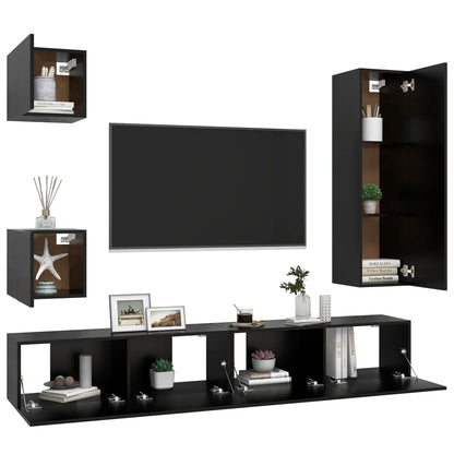 Set di Mobili Porta TV 5 pz Nero in Legno Multistrato