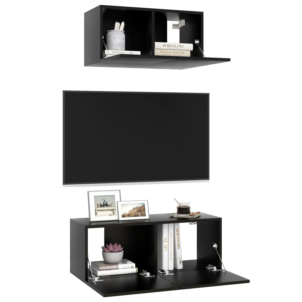 Set di Mobili Porta TV 2 pz Nero in Legno Multistrato