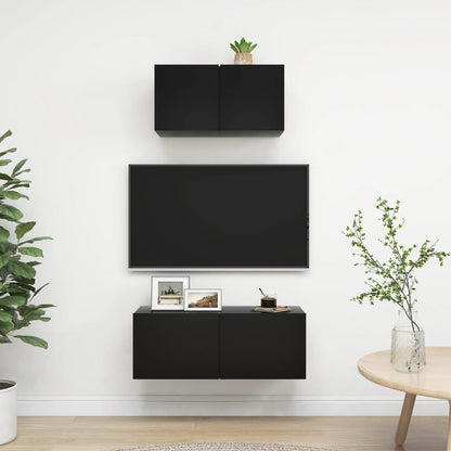 Set di Mobili Porta TV 2 pz Nero in Legno Multistrato