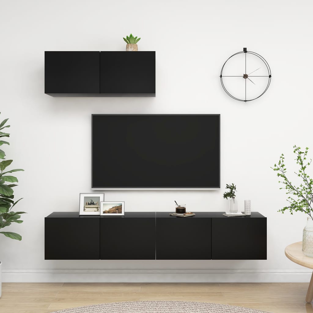 Mobili Porta TV 3 pz Neri in Legno Multistrato - homemem39