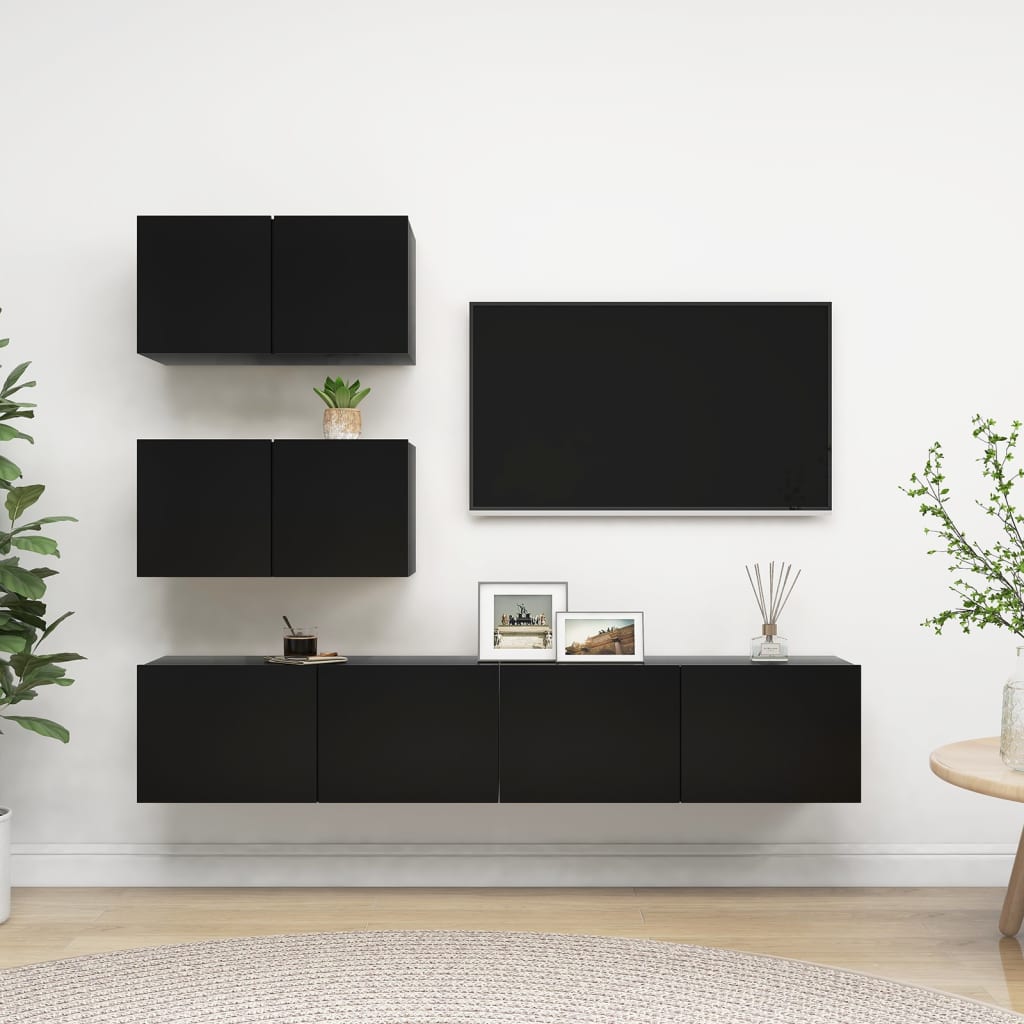 Set di Mobili Porta TV 4 pz Nero in Legno Multistrato