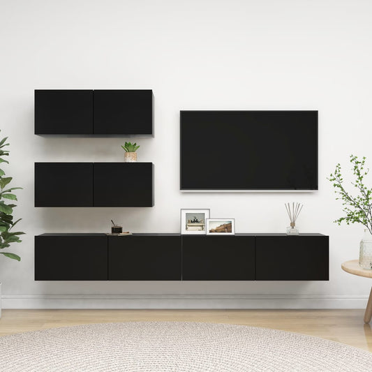 Set di Mobili Porta TV 4 pz Nero in Legno Multistrato