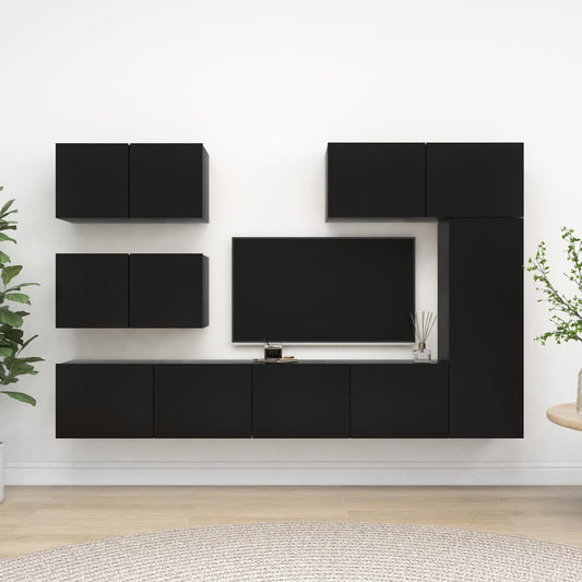 6 pc Black TV Stand Furniture Set in Multilayer Wood