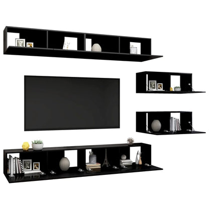 Set di Mobili Porta TV 6 pz Nero in Legno Multistrato