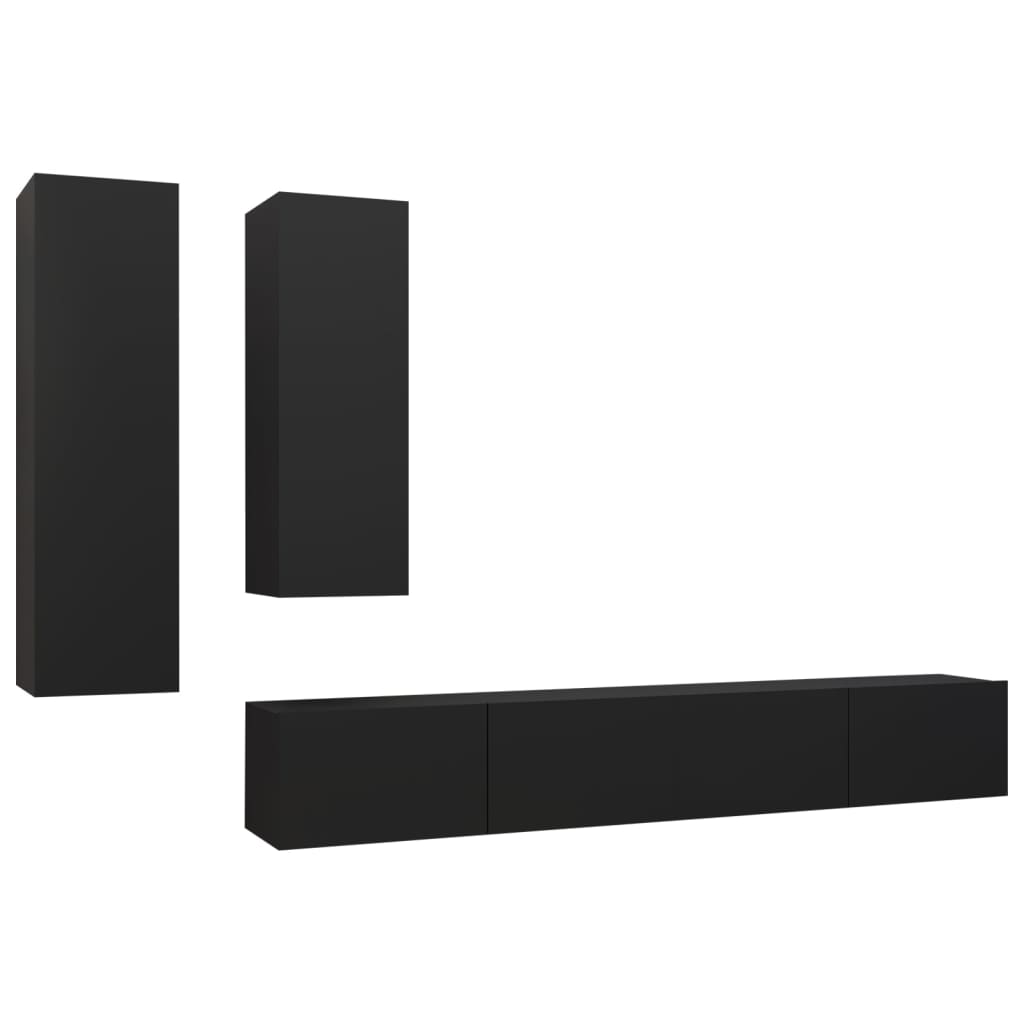 Set di Mobili Porta TV 4 pz Nero in Legno Multistrato