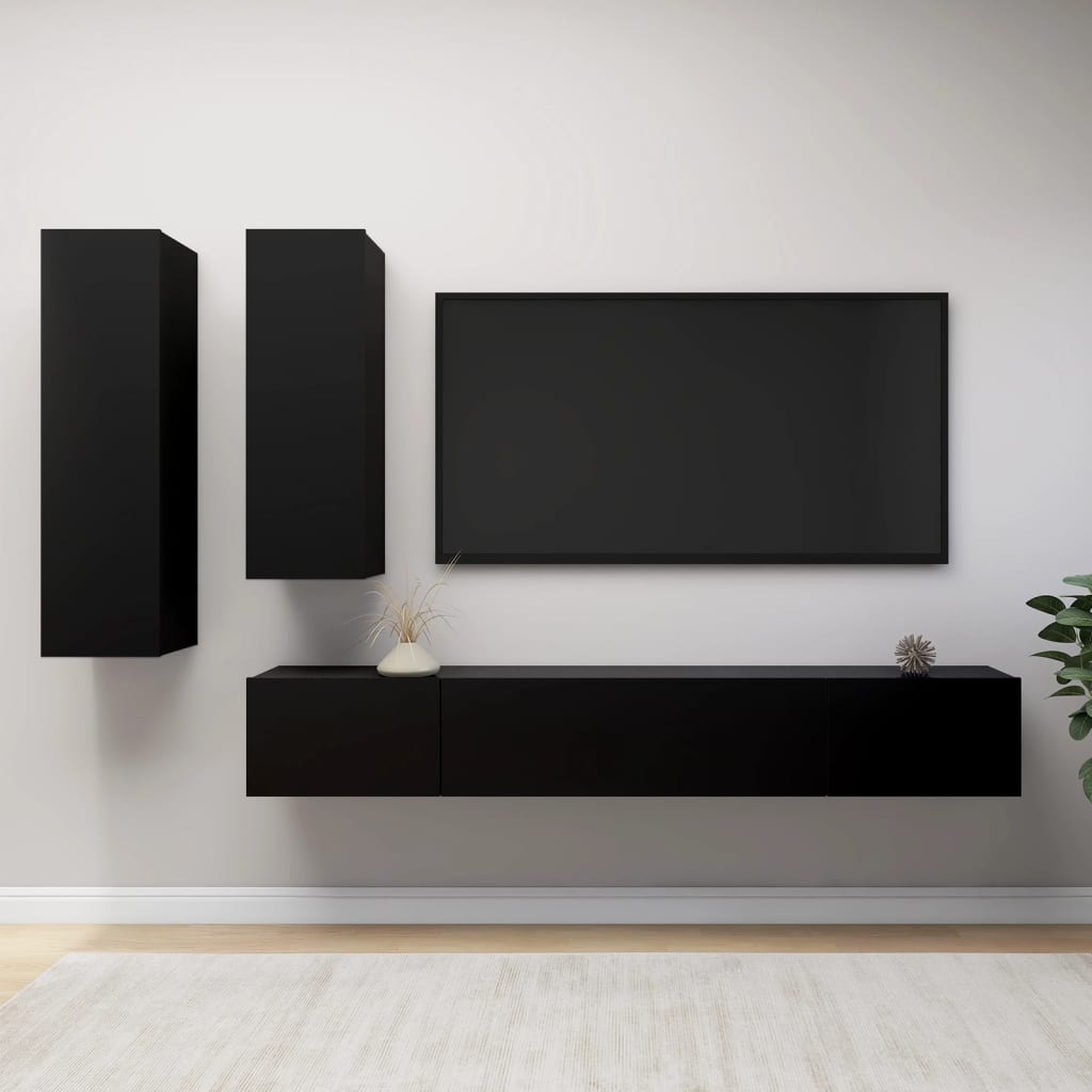 4-piece Black TV Stand Furniture Set in Multilayer Wood