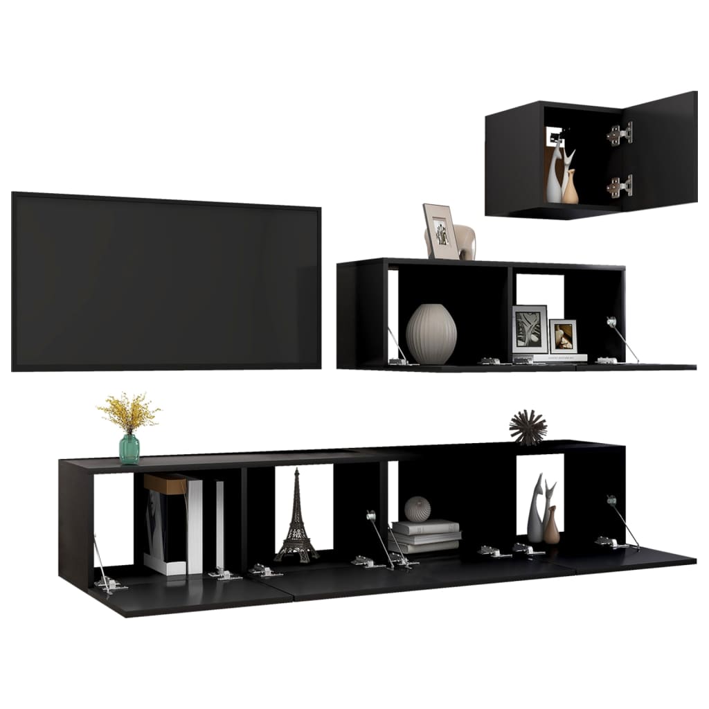Set di Mobili Porta TV 4 pz Nero in Legno Multistrato - homemem39
