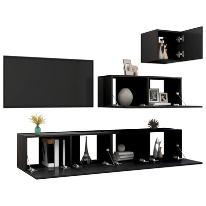 Set di Mobili Porta TV 4 pz Nero in Legno Multistrato - homemem39