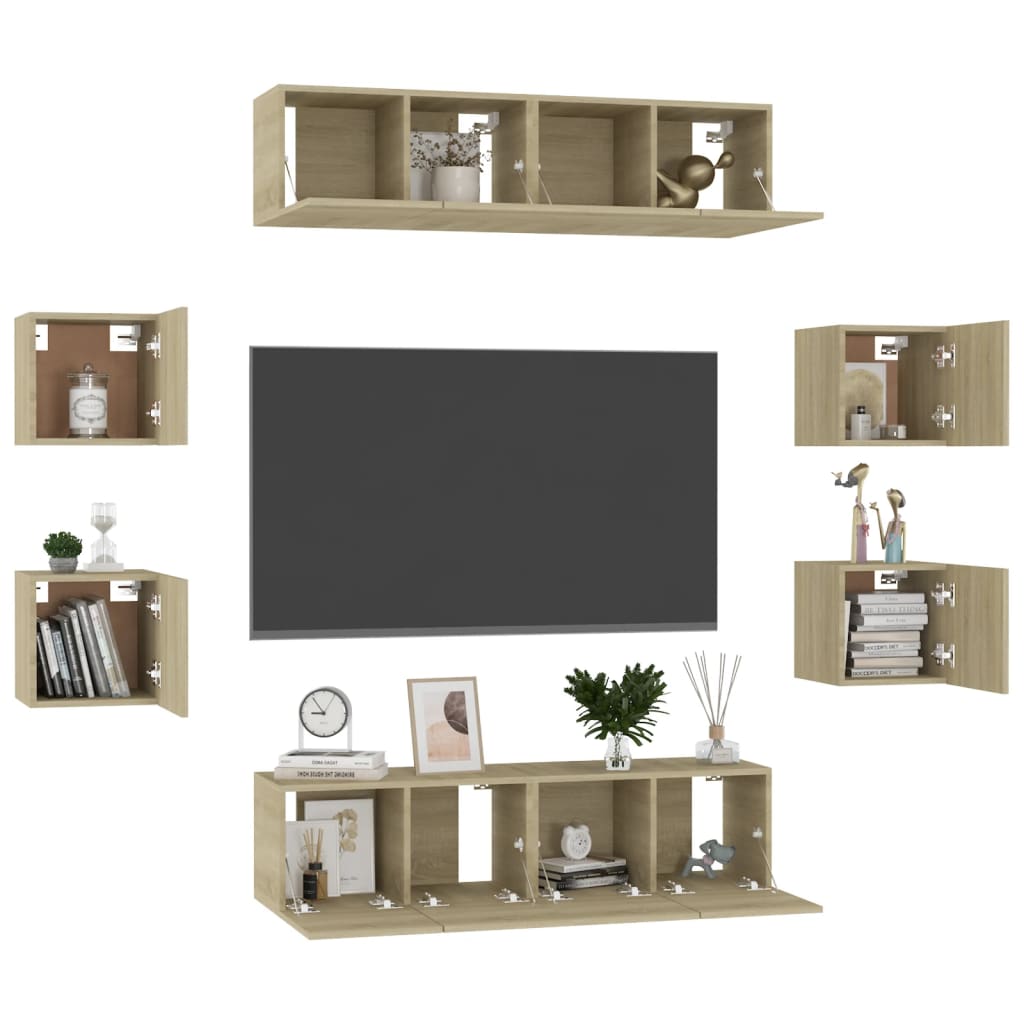 Set di Mobili Porta TV 8 pz Rovere Sonoma in Legno Multistrato