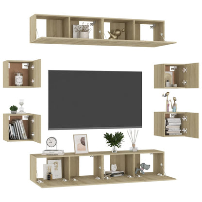 Set di Mobili Porta TV 8 pz Rovere Sonoma in Legno Multistrato