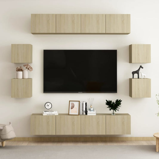 Set di Mobili Porta TV 8 pz Rovere Sonoma in Legno Multistrato