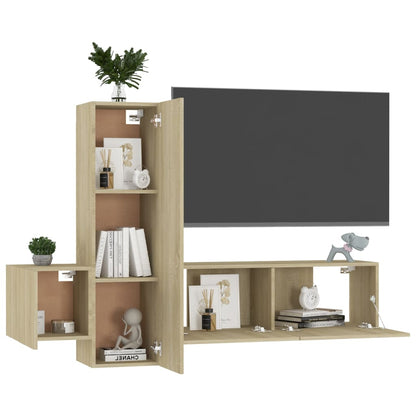 Set di Mobili Porta TV 3 pz Rovere Sonoma in Legno Multistrato