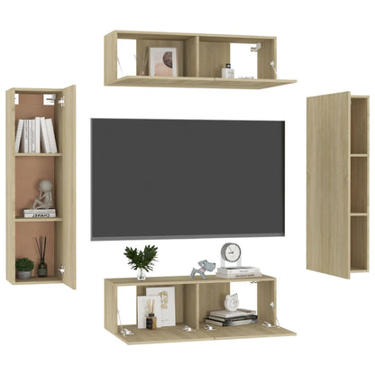 Set di Mobili Porta TV 4 pz Rovere Sonoma in Legno Multistrato