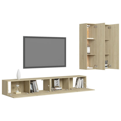 Sonoma Oak 4-piece TV Stand Furniture Set in Plywood