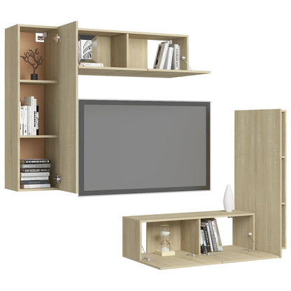 Sonoma Oak 4-piece TV Stand Furniture Set in Plywood