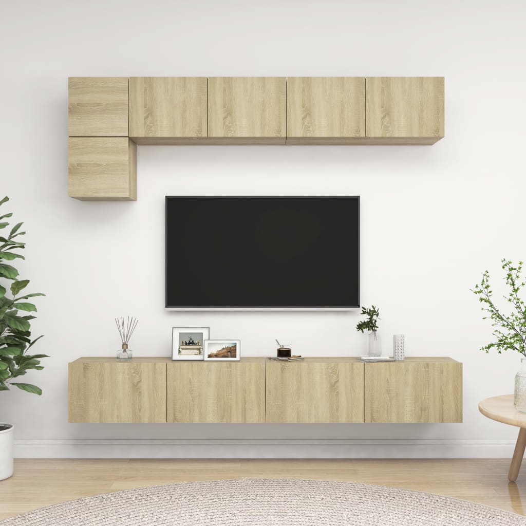 Set di Mobili TV 5 pz Rovere Sonoma in Legno Multistrato