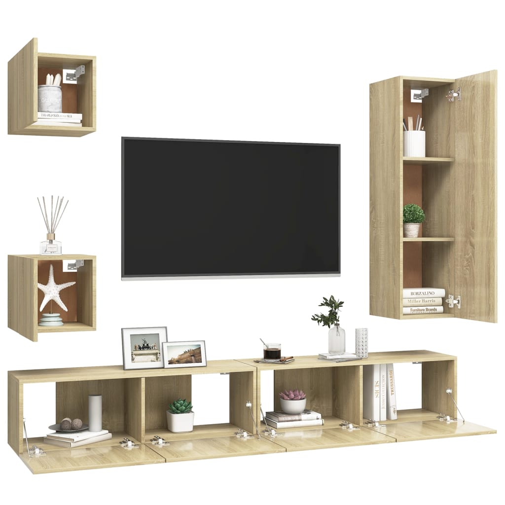 Set di Mobili TV 5 pz Rovere Sonoma in Legno Multistrato