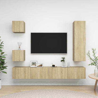 Set di Mobili TV 5 pz Rovere Sonoma in Legno Multistrato