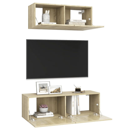 Set di Mobili Porta TV 2 pz Rovere Sonoma in Legno Multistrato